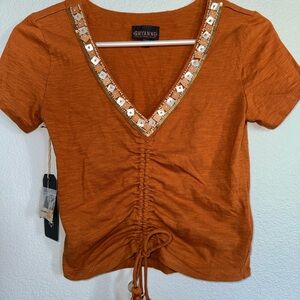 Shyanne Burnt Orange Ruched V-Neck Top